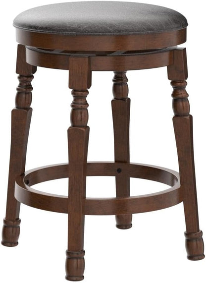 ERGOMASTER 24 Inch Swivel Bar Stools Set of 4, Rubber Wood, Brown