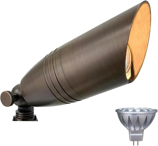 Antique Brass Landscape Spotlights Low Voltage 12V AC/DC,Landscape Lighting Outdoor Tree Uplights Accent Lights 5 Watts MR16 LED Bulb Warm White Included