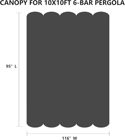 Pergola Shade Cover Replacement Canopy Top Compatible with 10 X 10 ft 6-Bar Pergola Frames - Gray (Canopy Size 116" W x 95" L, Canopy Top Only)