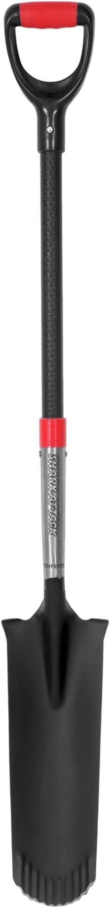 SHARK ATTACK Spade Shovel, 43in Heavy Duty Drain Spade for Digging, Ergonomic No-Slip H-Grip Handles, Oversized Steps and D Handle for Gardening, Land Management, Yard Work, Farming and Transplanting
