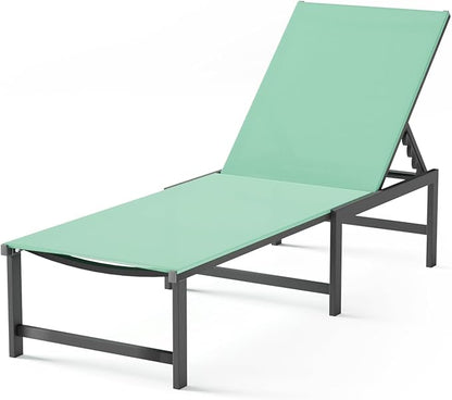 Chaise Lounge Chair Outdoor, Aluminum PatioChairs with 5 Adjustable Backrest and HeadrestPillows for Outside Beach,Green