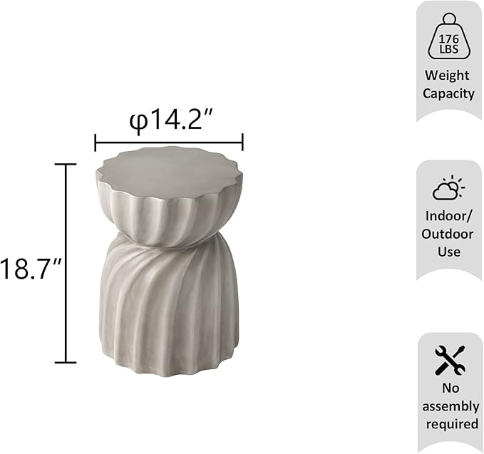 HOMPUS Unique Outdoor Concrete Side Table Set of 2, Garden Stool, 2 Piece Round Patio MgO End Table, Lightweight Small Accent Table for Indoor Outdoor Use, Patio, Garden, Backyard, Natural Grey