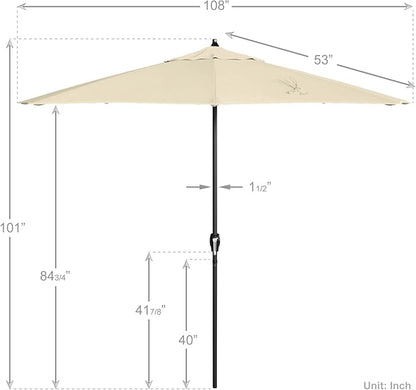 California Umbrella 9' Rd Aluminum Patio Umbrella, Crank Lift, Auto Tilt, Black Finish, 4yr Fade Warranty, Antique Beige