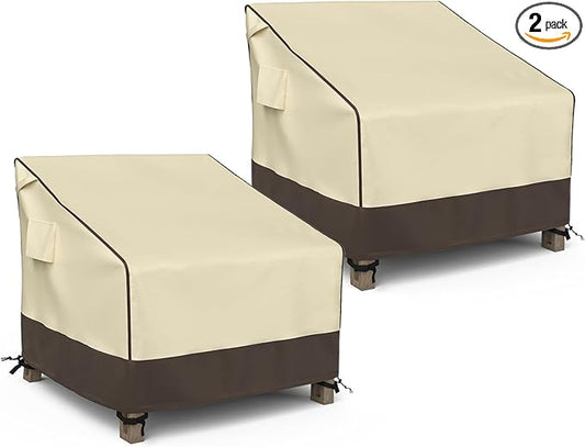 MR. COVER Patio Chair Covers Waterproof, Outdoor Furniture Covers for Rocking Chair, Heavy Duty Anti UV Chair Cover, Fits up to 38"W x 40"D x 34"H, Air Vent and Handles Included, Brown & Khaki, 2 Pack