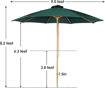 9ft Bamboo Umbrella, Outdoor Patio Umbrella, Waterproof Market Umbrella, 8 Ribs Table Umbrella with Pulley Lift for Garden, Deck, Pool, lawn, Backyard