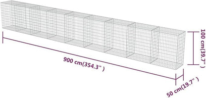 Galvanized Steel Gabion Wall with Covers, Gabion Mesh Wire Wall Panel Galvanized Steel Garden Stone Wire Basket Fencing Patio Decorative Fence, 354"x19.7"x39.4",-187