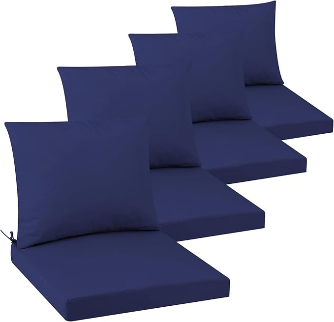 Outdoor Seat Cushion Set 19 x 19 In, Water-Resistant & Fade-Resistan, Patio Furniture Cushions with Removable Cover Deep Seat & Back Cushion with Handle and Adjustable Straps for Chair Sofa,4PC
