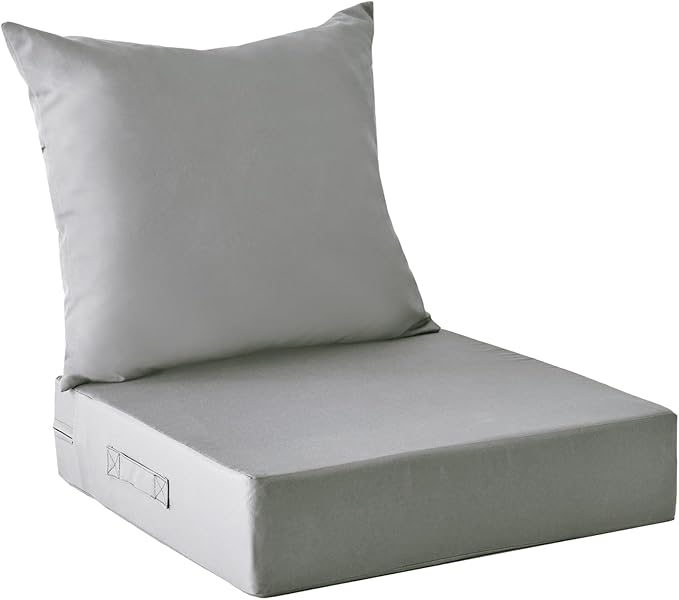 Outdoor Cushions for Patio Furniture,Outdoor Seat Cushion Set 24 x 24 x 4 Inch,Waterproof & Fade Resistant Outdoor Chair Cushions,Deep Patio Chair Cushion with Removable Cover,Light Grey