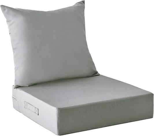 Outdoor Cushions for Patio Furniture,Outdoor Seat Cushion Set 24 x 24 x 4 Inch,Waterproof & Fade Resistant Outdoor Chair Cushions,Deep Patio Chair Cushion with Removable Cover,Light Grey