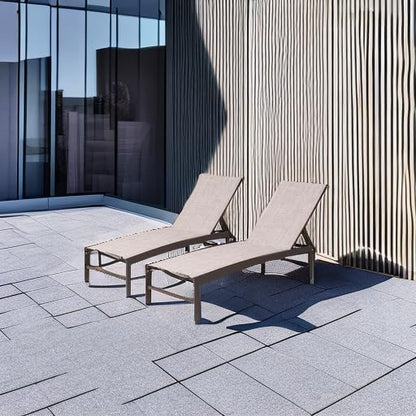 Crestlive Products Lounge Chair Outdoor Set of 2, Aluminum Pool Chaise Lounge Chairs, Adjustable Five-Position Tanning Recliner, All Weather for Patio, Beach, Yard, Pool (Beige)
