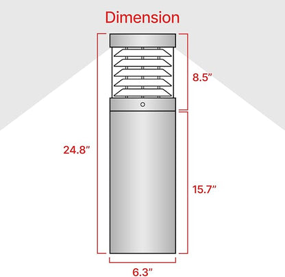 LightingLabs Led Bollard Landscape Lighting 10 Watts 25 Inch 3CCT 3000/4000/5000K 120-277V Outdoor Pathway Light Wired Ideal for Garden, Commercial Driveway Rated IP65 ETL Listed Circular Flat Louvre