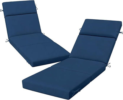 2 Pcs Outdoor Chaise Lounge Cushion 72" x 21" x 3", 4-Section Folding Patio Lounge Chair Cushion with Ties, Waterproof & Fade Resistant Replacement Cushion for Pool, Patio, Deck (Blue, 2 Pcs)