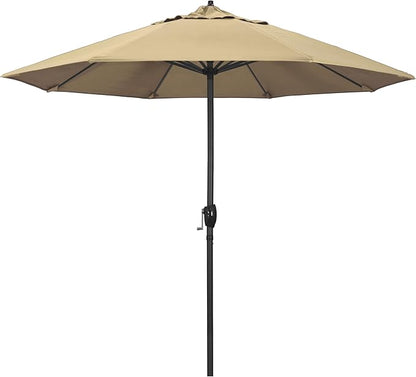 California Umbrella 9' Rd Aluminum Patio Umbrella, Crank Lift, Auto Tilt, Black Finish, 4yr Fade Warranty, Antique Beige