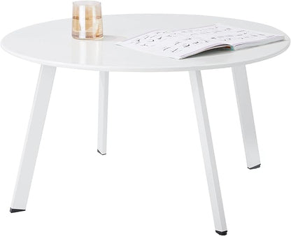 Meluvici Outdoor Side Table, Outdoor/Indoor Metal Steel Patio Coffee Table, Round Weather Resistant Anti-Rust, White