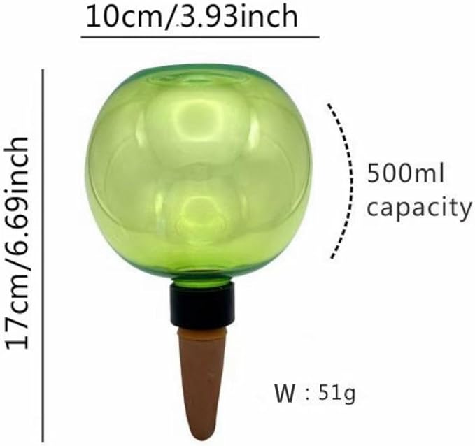 Komorebi Large Plant Watering Ball 17.6 oz- Top-Fill-Self Water Planter Indoor/Outdoor Plastic Slow-Release Water Ball Terracotta for Plants (4, Green)