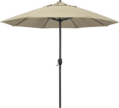 California Umbrella 9' Rd Aluminum Patio Umbrella, Crank Lift, Auto Tilt, Black Finish, Sunbrella Antique Beige
