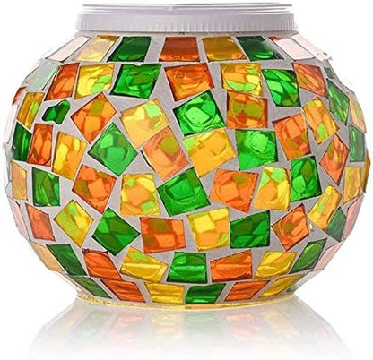 Waterproof Color Changing Table Lamp, Solar Powered Mosaic Glass Ball LED Garden Lawn Night Light Lamps, Party Lights for Home,Yard, Indoor,Outdoor Decoration Lights (Orange+Yellow+Green)