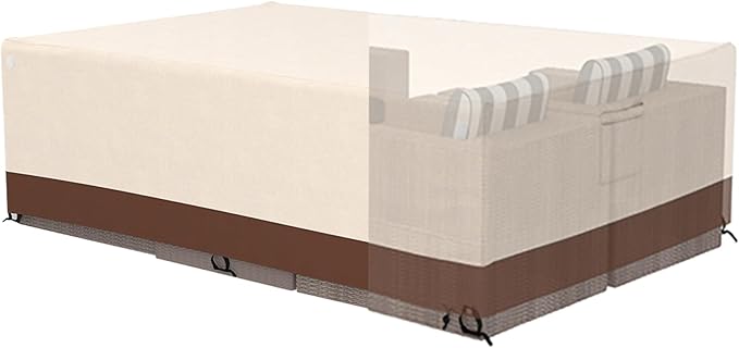 Tuyeho Patio Furniture Set Cover 88 x 58 x 28 inch, Durable Heavy Duty Oxford Fabric Outdoor Sectional Set Cover, Waterproof & Weather Resistant, for Your Outdoor Sectional Sofa Set (Beige & Brown)