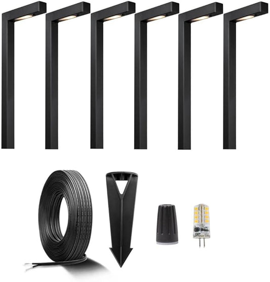Gardenreet Brass Low Voltage Black Path Lighting Kit (6 Pack Path Lights) with 100 Feet Cable and 30Pack Wire Connectors for Outdoor Pathway House Garden Patio Without Transformer