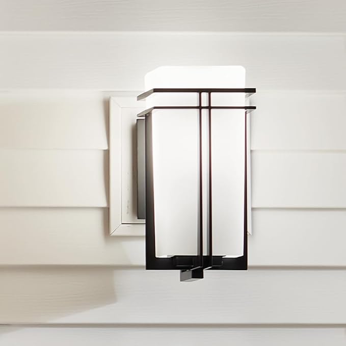 Kichler Tremillo 17.25" Outdoor Wall Lightin Black, 1-Light Exterior Wall Sconce Porch Light with Satin Etched Cased Opal Glass, (17.25" H x 8.5" W), 49202BK