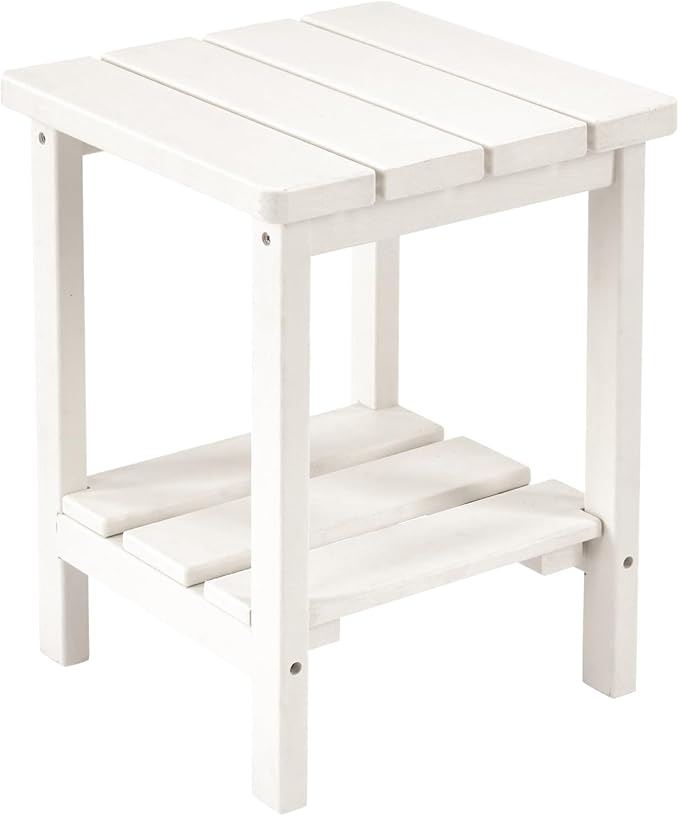 Furnimart Adirondack 2-Layer Square Outdoor Side Table, Extra-Thick HDPE Weather-Resistant Small Patio Table, White Outdoor End Table for Garden Balcony Yard Deck Poolside(White)