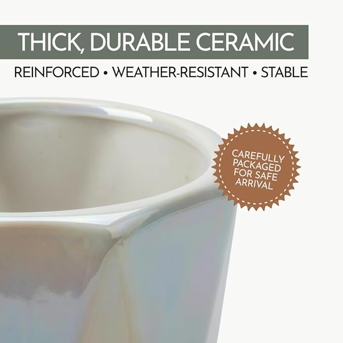 Coco Andrea Ceramic Plant Pots for Indoor Plants with Drainage & Saucers - 5-inch Iridescent White Planters for Houseplants, Succulents & Flowers - Housewarming Gift Set (1-pc, Small)