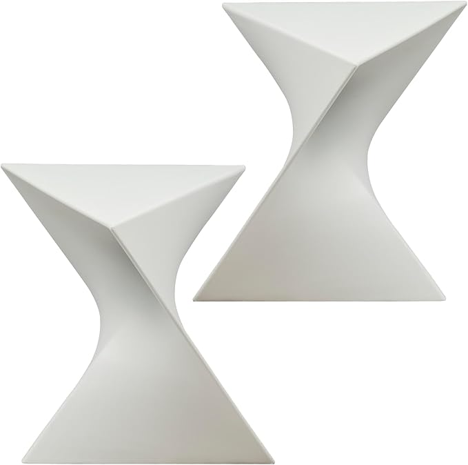 LeisureMod 15.75" Stackable Weather-Resistant Plastic Triangular Side Table - Accent End Table for Indoor & Outdoor Use (White, Set of 2)