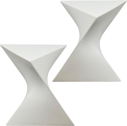 LeisureMod 15.75" Stackable Weather-Resistant Plastic Triangular Side Table - Accent End Table for Indoor & Outdoor Use (White, Set of 2)