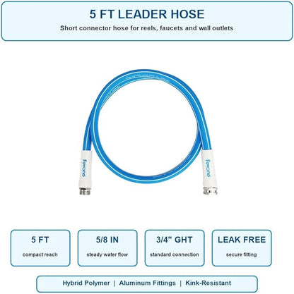FEVONE 5 ft x 5/8 in Garden Hose, Hose Reel Leader Hose, Short Water Hose Extension, Heavy Duty Hybrid Polymer Connector Hose with Aluminum Fittings, Kink-Resistant, Leak-Free