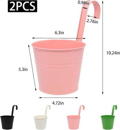 Hanging Planters Set of 2 - Small Modern Pink Outdoor Pots with Sturdy Hooks, Space-Saving Design for Patio, Garden, Balcony - Durable Weather-Resistant Plant Containers