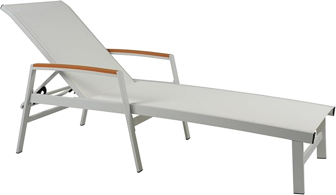 Christopher Knight Home Patio Aluminum Chaise Lounge, Adjustable Mesh Chaise Lounge, 5 Position Back Recliner, Lounge Chair with Armrest, Ourdoor Deep Seating Lounge for Poolside Backyard, White