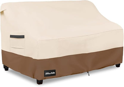 2-Seater Patio Loveseat Cover,58W x 32.5D x 31H Inches Outdoor Couch Cover,100% Waterproof Heavy Duty Patio Sofa Covers,Patio Furniture Covers,Beige&Brown