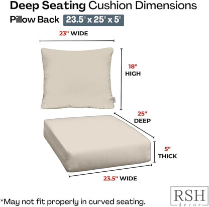 RSH DECOR Deep Seating Cushion with Pillow Back | 23.5” x 25” Seat | Water and Fade-Resistant Spun Fabric | Outdoor Chair Cushion Set for Patio Furniture | Dawson Pewter Black Plaid