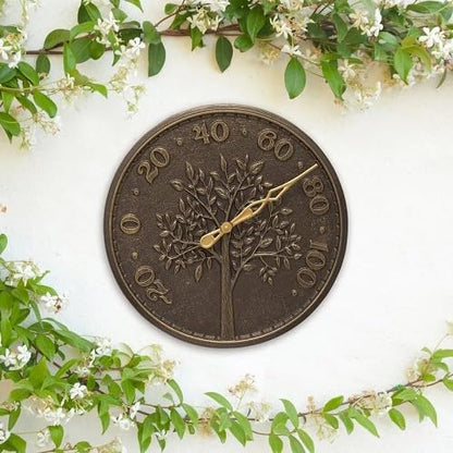 Whitehall Products 10438 Tree of Life 16 inch Indoor Outdoor Wall Thermometer in French Bronze