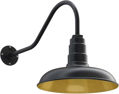 Steel Lighting Co. Topanga Barn Light | Outdoor Wall Mounted | Farmhouse Garage Light Made in America | 14 inch Dome | 23 inch Gooseneck | Matte Black Exterior/Brass Interior