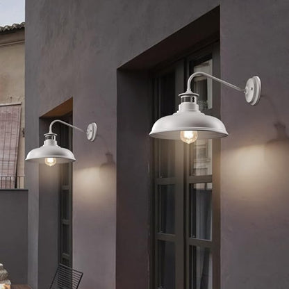 Set of 2 Gooseneck Outdoor Wall Lights Fixtures,Dusk to Dawn Motion Sensor Sconce Farmhouse Barn Lamp for Patio,3 Modes Dimmable Exterior Porch Light Wall Mount Lighting White with Rotary Dial Control