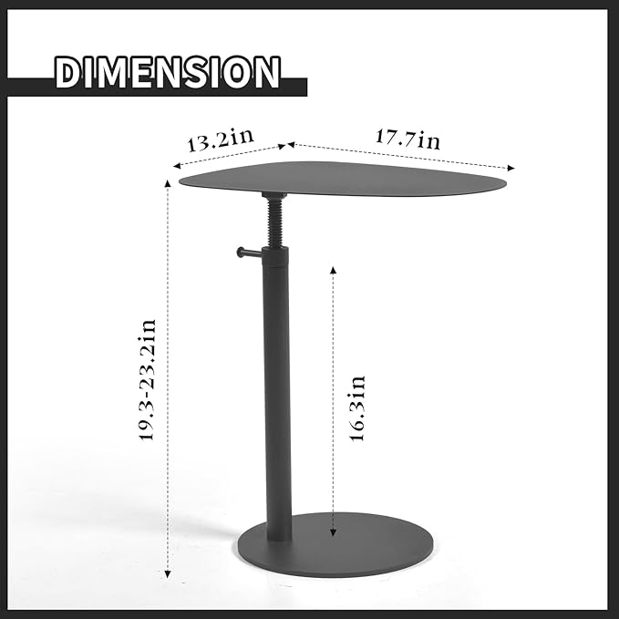 C Table End Table,Tray Metal Sofa Side Table, Accent Coffee Table, Waterproof and Anti-Rust Outdoor&Indoor Snack Table (Model A Adjustable, Black)