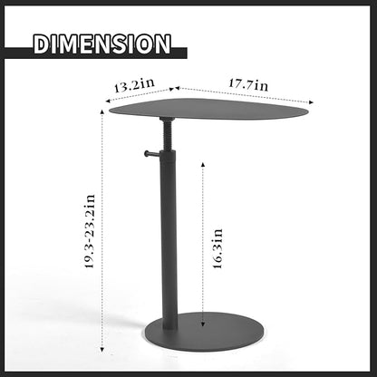 C Table End Table,Tray Metal Sofa Side Table, Accent Coffee Table, Waterproof and Anti-Rust Outdoor&Indoor Snack Table (Model A Adjustable, Black)