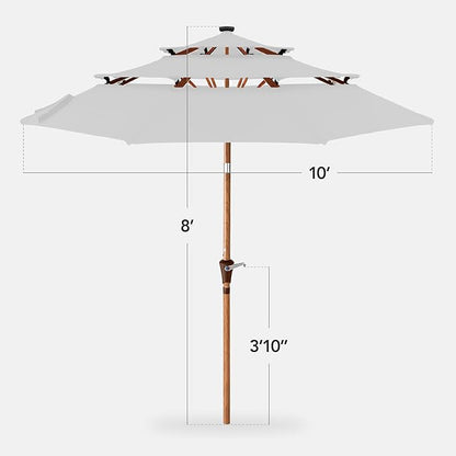 Best Choice Products 10ft 3-Tier Solar Patio Market Umbrella, Outdoor Sun Shade for Backyard, Deck, Poolside, Table w/Woodgrain Pattern, LED Lights, Tilt Adjustment - Fog Gray