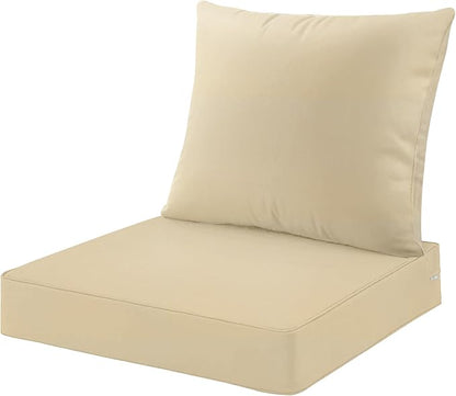 ARTPLAN Outdoor Deep Seating Cushions with Backrest Set, All-Weather Waterproof Patio Sofa Cushions for Sectionals, High-Resilience Foam Garden Furniture Cushion Cover,Beige