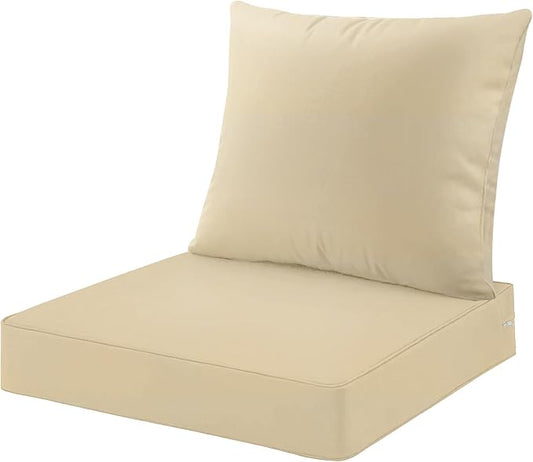 ARTPLAN Outdoor Deep Seating Cushions with Backrest Set, All-Weather Waterproof Patio Sofa Cushions for Sectionals, High-Resilience Foam Garden Furniture Cushion Cover,Beige