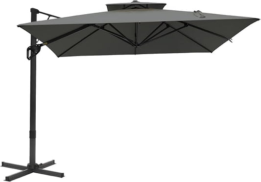 GREEN PARTY 10x13 ft Cantilever Patio Umbrella, Rectangle Offset Outdoor Umbrellas with 360° Rotation, 5-Year-Non-Fading Hanging Pool Umbrella for Garden Deck Poolside - Grey