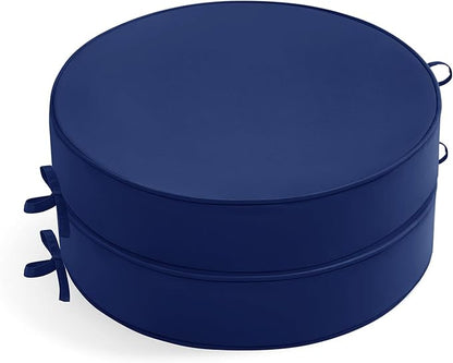 Summsun Outdoor Bistro Chair Cushions Set of 2, 15" D x 3" H Round Chair Cushions Waterproof and Fade Resistant Chair Cushion Pads with Non-Slip Ties and Removable Covers for Garden, Navy Blue