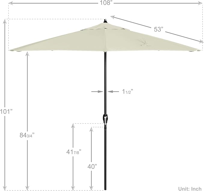California Umbrella 9' Rd Aluminum Patio Umbrella, Crank Lift, Auto Tilt, Black Finish, 4yr Fade Warranty, Canvas