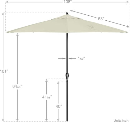 California Umbrella 9' Rd Aluminum Patio Umbrella, Crank Lift, Auto Tilt, Black Finish, 4yr Fade Warranty, Canvas