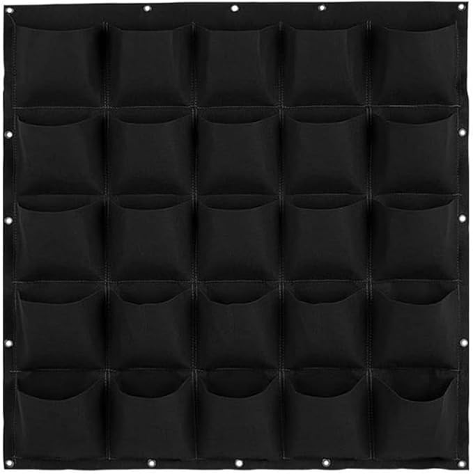WFIST Vertical Hanging Planter Bag, Breathable Felt Wall Garden Planter with Metal Grommets, Indoor/Outdoor Space-Saving Herb & Flower Growing Pouch (25-Pocket)