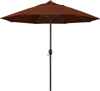 California Umbrella 9' Rd Aluminum Patio Umbrella, Crank Lift, Auto Tilt, Black Finish, 4yr Fade Warranty, Brick