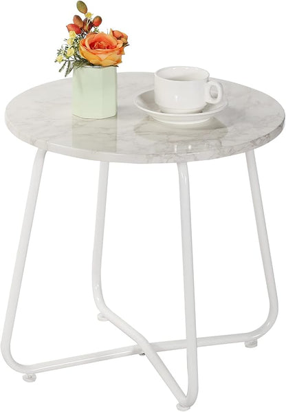 VECELO Patio Outdoor Side Snack Table,Small Round Anti-Rust Metal Style for Garden Balcony,Yard,Living Room
