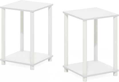 Furinno Turn-N-Tube Side Table Set of 2, 2-Tier Stackable Modern End Table with Open Shelf, Toolless Night Stand, Bedside Table, for Living Room, Bedroom, White