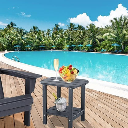 LZRS Double Adirondack Side Table, Outdoor Side Tables, End Tables for Patio, Backyard,Pool, Indoor Companion, Easy Maintenance & Weather Resistant(Dark Grey)
